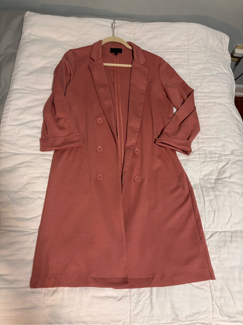 Women's Dusty Rose Double-Breasted Long Blazer Coat